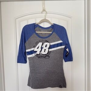 Women‎ NASCAR #48 Blue Gray Black White T Shirt Medium 3/4 Sleeves